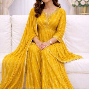 BRAND NEW Lemon Yellow Sharara Set with Lace & Tassel Detailing - Festive Haldi